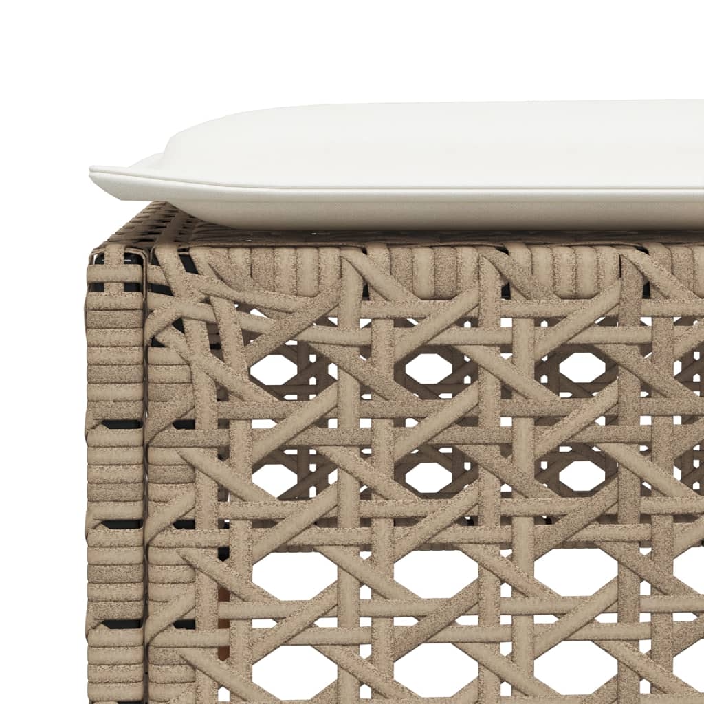 Garden Stool with Cushion Beige 63.5x56x32 cm Poly Rattan
