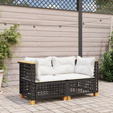 Garden Sofas Corner with Cushions 2 pcs Black Poly Rattan - Side View