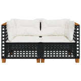 Garden Sofas Corner with Cushions 2 pcs Black Poly Rattan