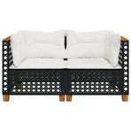 Garden Sofas Corner with Cushions 2 pcs Black Poly Rattan