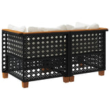 Garden Sofas Corner with Cushions 2 pcs Black Poly Rattan - Rear View