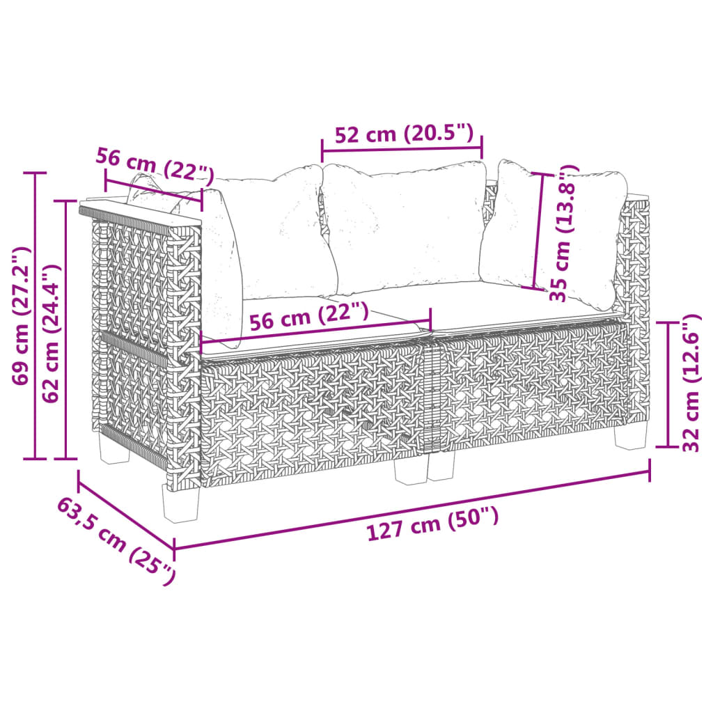 Garden Sofas Corner with Cushions 2 pcs Black Poly Rattan