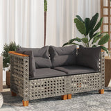 Garden Sofas Corner with Cushions 2 pcs Grey Poly Rattan - Side View