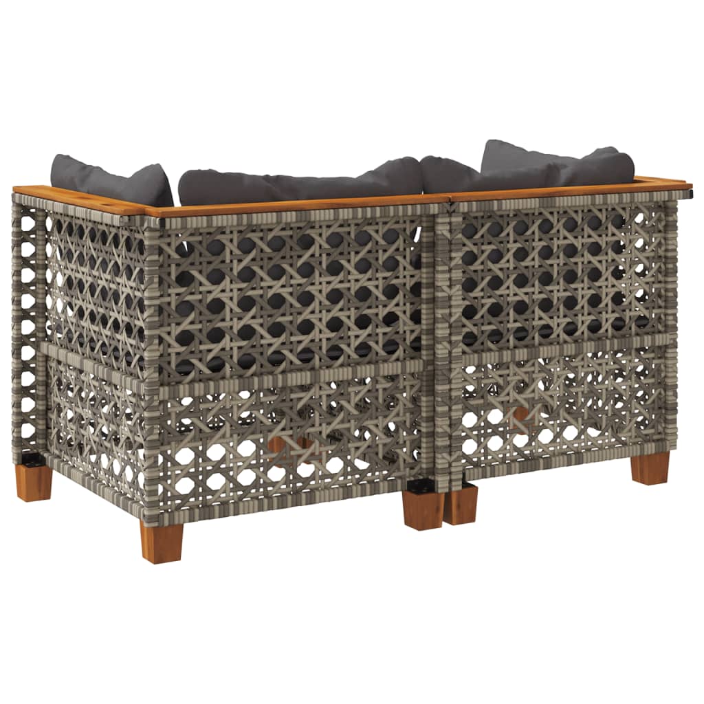 Garden Sofas Corner with Cushions 2 pcs Grey Poly Rattan