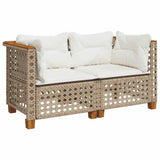 Garden Sofas Corner with Cushions 2 pcs Beige Poly Rattan - Front View