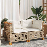 Garden Sofas Corner with Cushions 2 pcs Beige Poly Rattan - Side View
