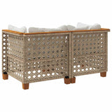 Garden Sofas Corner with Cushions 2 pcs Beige Poly Rattan - Rear View