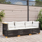 Garden Sofa with Cushions 3-Seater Black Poly Rattan - Side View
