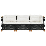 Garden Sofa with Cushions 3-Seater Black Poly Rattan - Top-Down View
