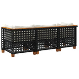Garden Sofa with Cushions 3-Seater Black Poly Rattan