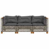 Garden Sofa with Cushions 3-Seater Grey Poly Rattan