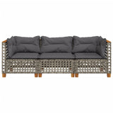 Garden Sofa with Cushions 3-Seater Grey Poly Rattan - Top-Down View