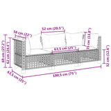 Garden Sofa with Cushions 3-Seater Grey Poly Rattan - Low Angle
