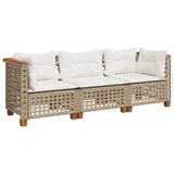Garden Sofa with Cushions 3-Seater Beige Poly Rattan - Front View