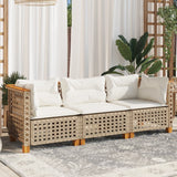 Garden Sofa with Cushions 3-Seater Beige Poly Rattan - Side View