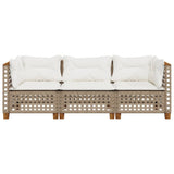 Garden Sofa with Cushions 3-Seater Beige Poly Rattan - Top-Down View