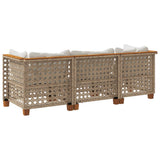 Garden Sofa with Cushions 3-Seater Beige Poly Rattan - Rear View