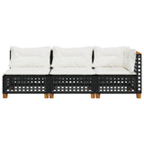 Garden Sofa with Cushions 3-Seater Black Poly Rattan - Top-Down View