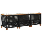 Garden Sofa with Cushions 3-Seater Black Poly Rattan - Rear View