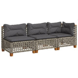 Garden Sofa with Cushions 3-Seater Grey Poly Rattan - Front View