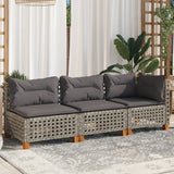 Garden Sofa with Cushions 3-Seater Grey Poly Rattan - Side View