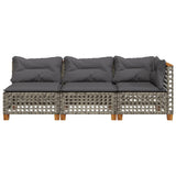 Garden Sofa with Cushions 3-Seater Grey Poly Rattan - Top-Down View