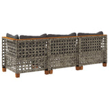 Garden Sofa with Cushions 3-Seater Grey Poly Rattan - Rear View