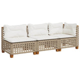 Garden Sofa with Cushions 3-Seater Beige Poly Rattan - Front View