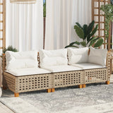 Garden Sofa with Cushions 3-Seater Beige Poly Rattan - Side View