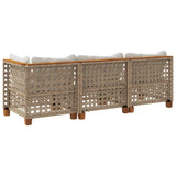 Garden Sofa with Cushions 3-Seater Beige Poly Rattan - Rear View