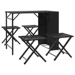 5 Piece Garden Camping Set Foldable Black Poly Rattan