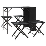 5 Piece Garden Dining Set Foldable Black Poly Rattan - Front View