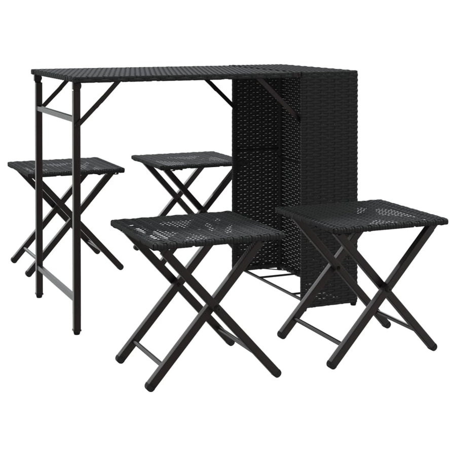 5 Piece Garden Camping Set Foldable Black Poly Rattan