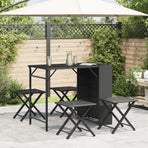 5 Piece Garden Camping Set Foldable Black Poly Rattan