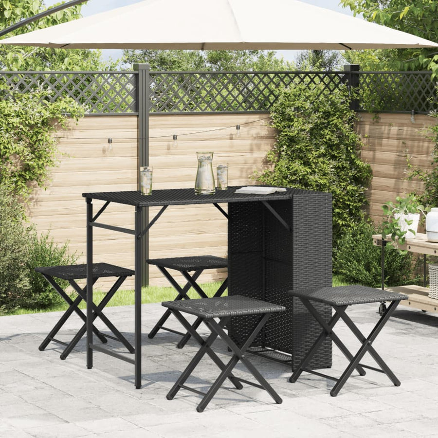 5 Piece Garden Camping Set Foldable Black Poly Rattan