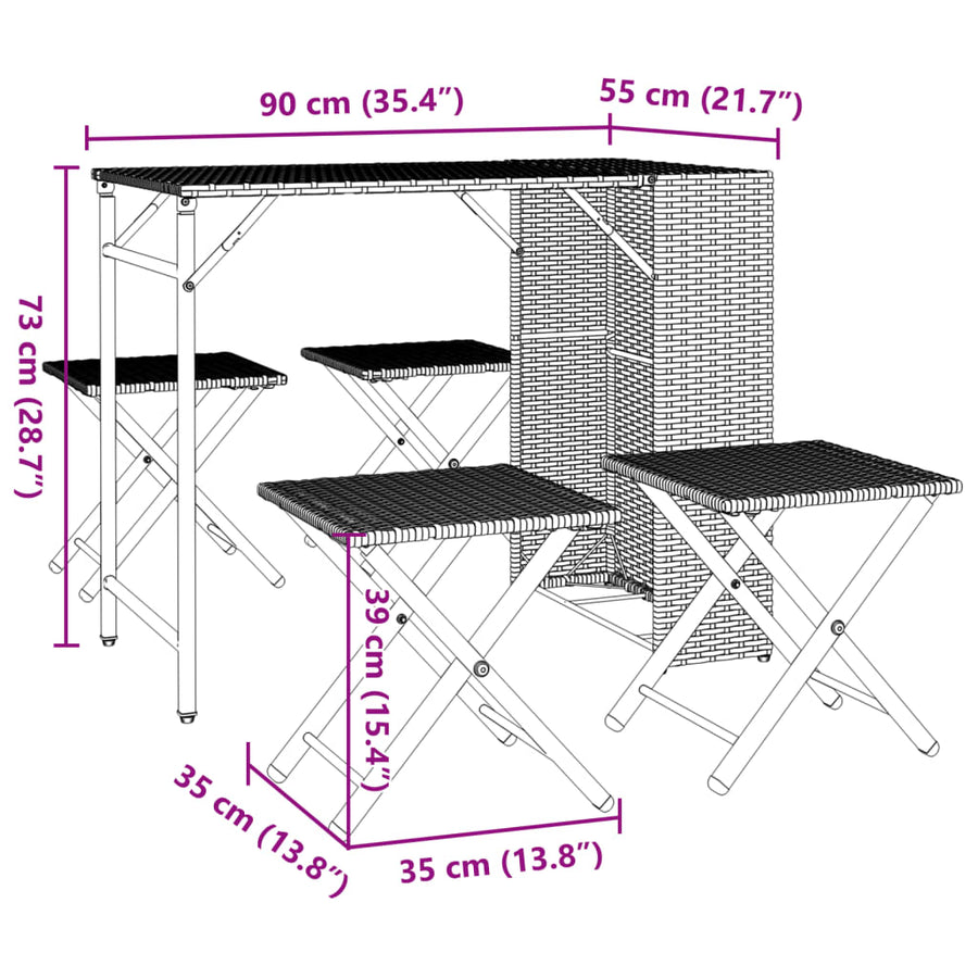 5 Piece Garden Camping Set Foldable Black Poly Rattan