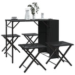 5 Piece Garden Camping Set Foldable Black Poly Rattan