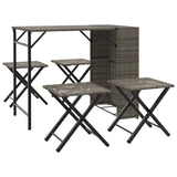 5 Piece Garden Dining Set Foldable Grey Poly Rattan - Front View