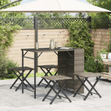 5 Piece Garden Camping Set Foldable Grey Poly Rattan