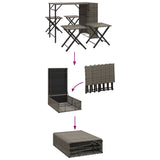 5 Piece Garden Dining Set Foldable Grey Poly Rattan - Low Angle