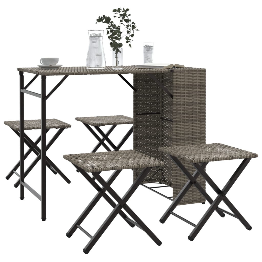 5 Piece Garden Camping Set Foldable Grey Poly Rattan