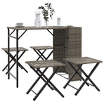 5 Piece Garden Camping Set Foldable Grey Poly Rattan