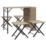 5 Piece Garden Dining Set Foldable Beige Poly Rattan - Front View