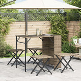 5 Piece Garden Dining Set Foldable Beige Poly Rattan - Side View