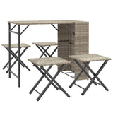 5 Piece Garden Dining Set Foldable Light Grey Poly Rattan - Front View