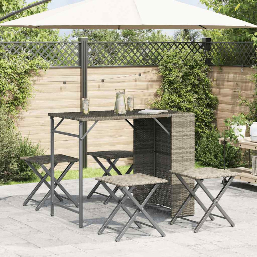 5 Piece Garden Camping Set Foldable Light Grey Poly Rattan