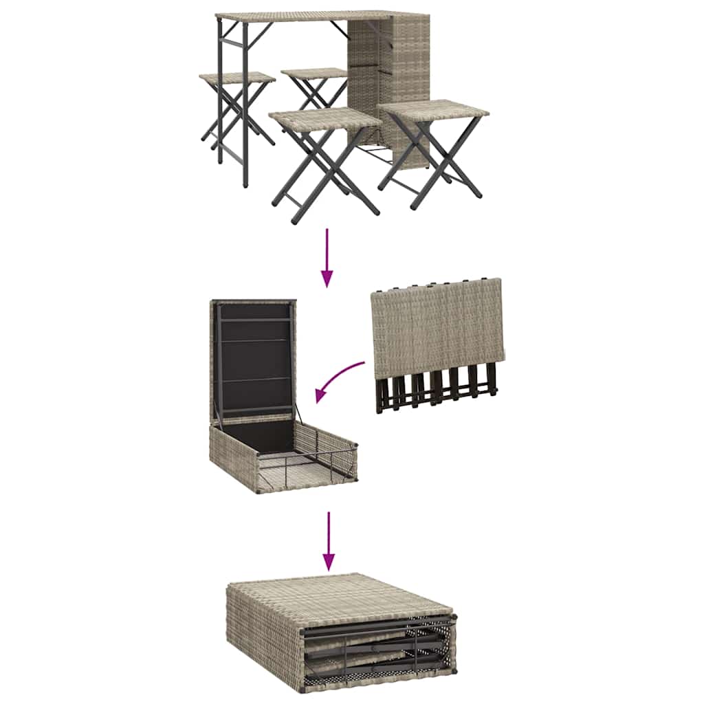 5 Piece Garden Camping Set Foldable Light Grey Poly Rattan
