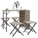 5 Piece Garden Camping Set Foldable Light Grey Poly Rattan