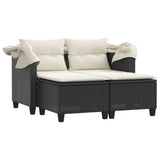 Garden Sofa 2-Seater with Canopy and Stools Black Poly Rattan - Top-Down View