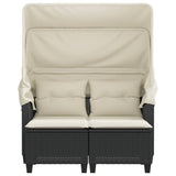 Garden Sofa 2-Seater with Canopy and Stools Black Poly Rattan